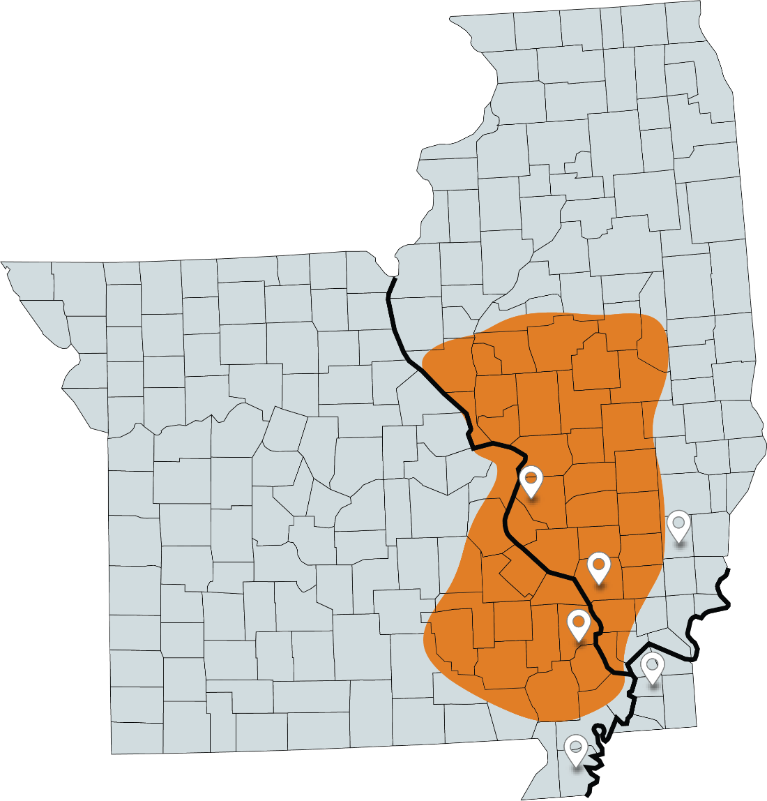 map depicting Mid-Mississippi Winter Canola region