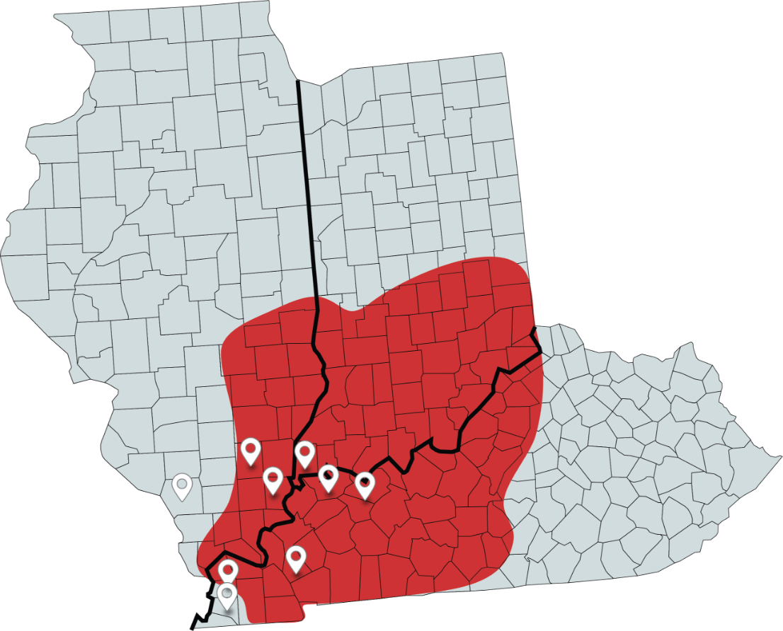 map depicting Ohio River Winter Canola region