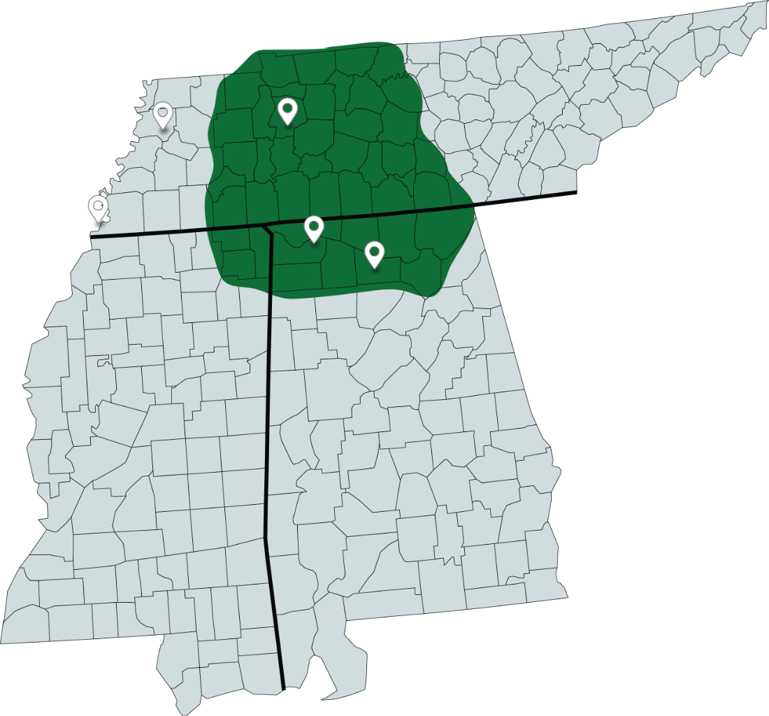 map depicting Tennessee River Winter Canola region